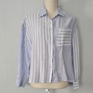 Nicole Miller Light Blue and White Striped Shirt